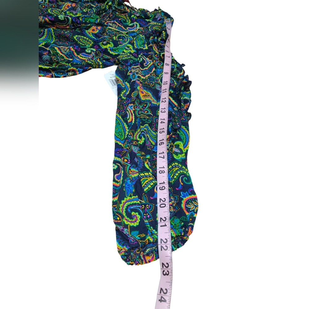 WILLOW DRIVE SHIRT WOMENS OVERSIZED XS GREEN PAISLEY COLD SHOULDER BLOUSE TOP - Picture 6 of 12